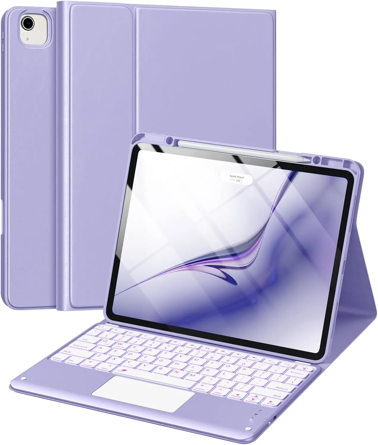 Harvopu for iPad Air 13 Inch & Pro 12.9 Case with Keyboard - Multi-Touch Trackpad, 7 Colors Backlit, Detachable Keyboard Cover for iPad Pro 12.9 (6th, 5th, 4th, 3rd gen), Air 13 M4/M3/M2 (Purple)
