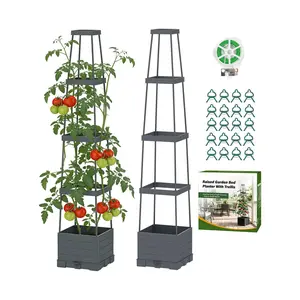 Slendor Raised Garden Bed Planter Box with Trellis, 2-Pack Self-Watering Tomato Planter with Adjustable Height Steel Support Frame for Climbing Plants, Tomato Cages for Patio, Balcony & Outdoor