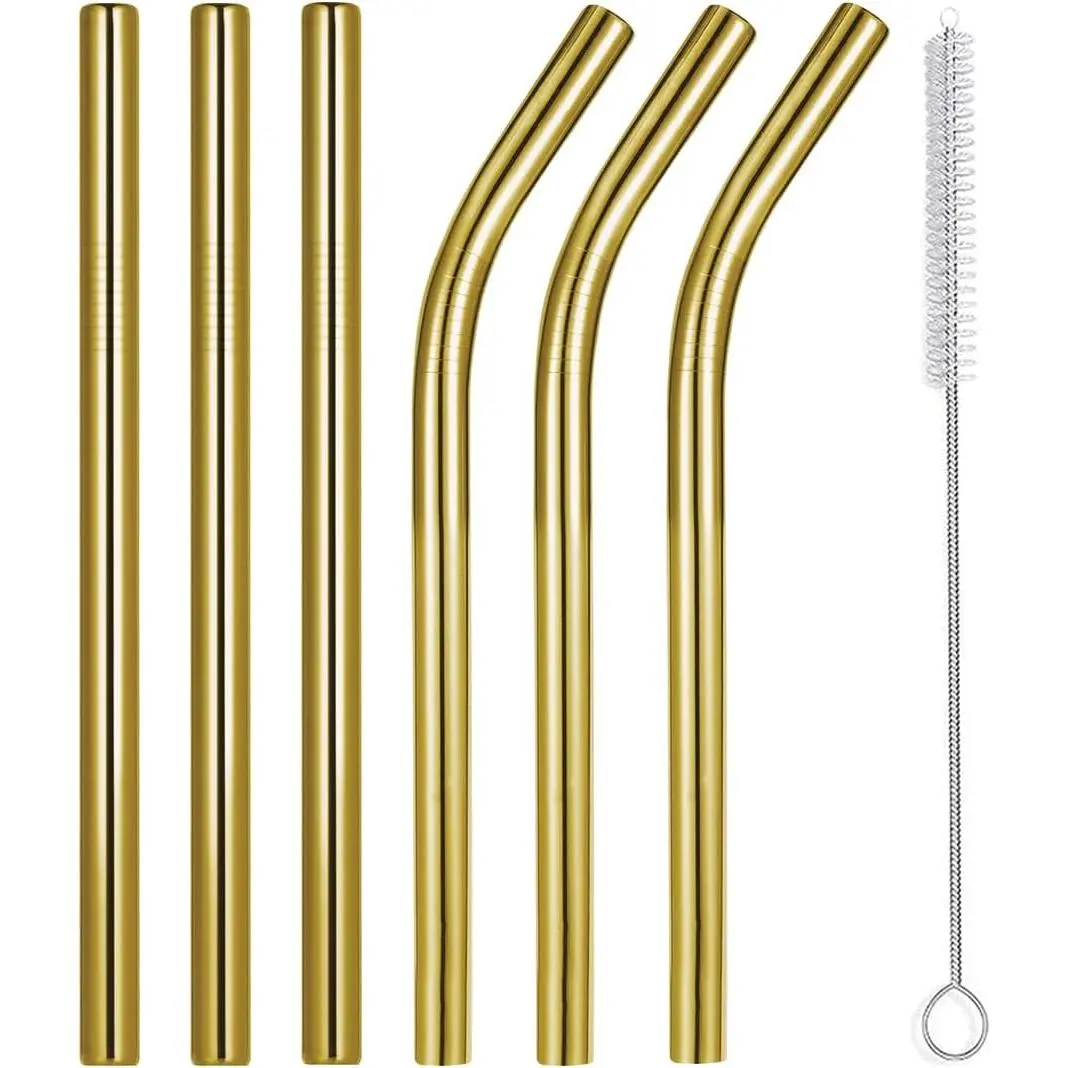 8.5" and 10.5" Big Smoothie Straws & Milkshake Straws, 6 Pack Food-grade Stainless Steel Straws 0.4"  Straw for Smoothie, Milkshakes, Thick Drinks, Gold Metal Straws Reusable