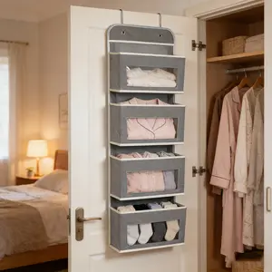 Over-the-door storage box, 5-layer hanging door storage box with 5 large capacity pockets, tilt-resistant 44 lbs load back door storage box, suitable for bedroom, bathroom, refrigerator, room storage, and collection