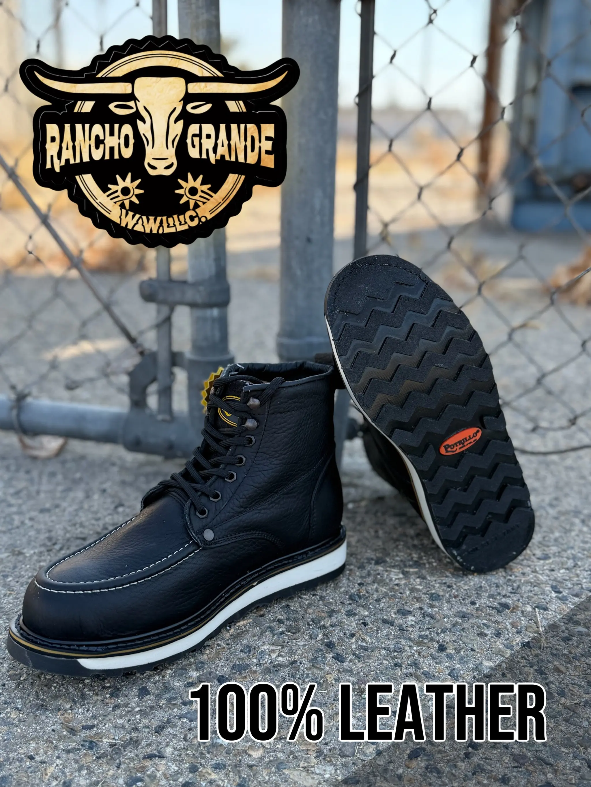 Modelo 2010 Black Work Boots Oil Resistant Moc-Toe 100% Leather
