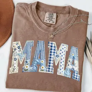 Comfort Colors Mama Blue Toile Patchwork T-Shirt, Floral Chinoiserie Shirt, Shabby Chic Mama Tee, Vintage Aesthetic Mom Shirt