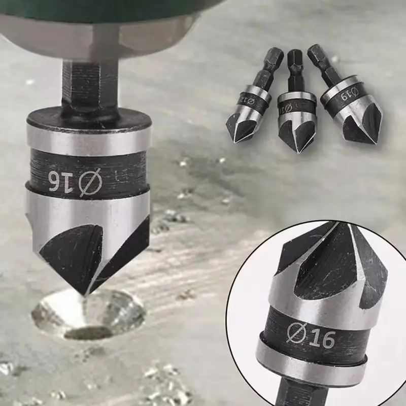 3pcs Carbon Steel 90-Degree 1/4" Hex Shank Counterbore Drill Bits, Durable Design for Precision Drilling, Ideal for Various Applications