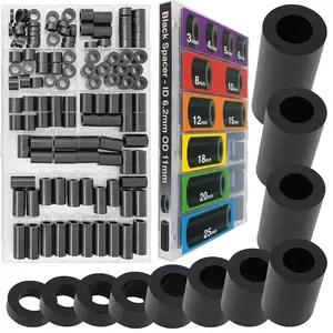 125 count Black Nylon Round spacers for Screws Hardware spacers Standoff Assortment Kit, Non-Threaded, M6 Screws, ID 6.2mm,OD 11mm,  6 8 10 12 15 18 20 25mm (Black)