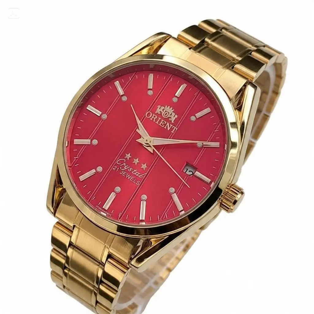 Orient 3 Star Crystal Men’s Automatic Watch, 21 Jewels Japanese Mechanical Movement, Luminous Markers, Date Display, Gold-Tone Stainless Steel Bracelet, Multi-Color Dial Options, Classic Business Dress Wristwatch, Gift For Watch Collectors Daily Formal