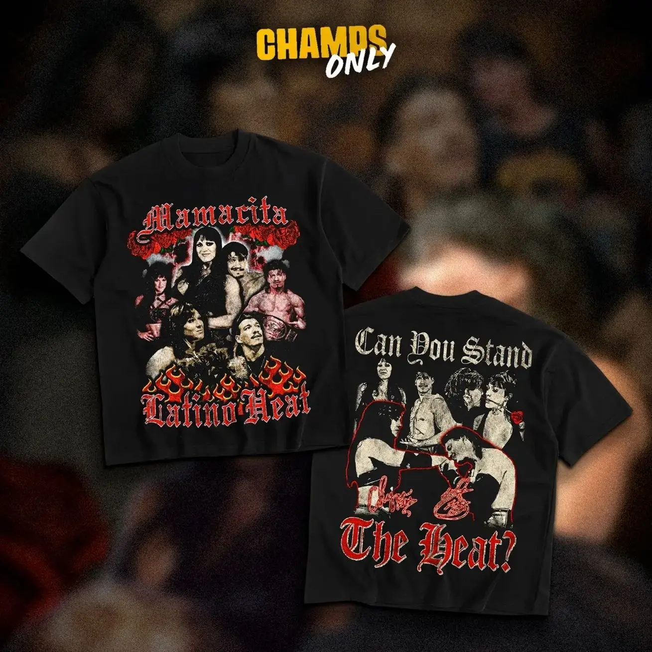 [CHAMPS ONLY] Eddie Guerrero "Latino Heat" x Chyna "Mamacita" Tribute Men's Round Neck Short-Sleeve Heavy Cotton Tee, Wrestling Fans' Iconic Couple Top, Breathable DTG Print Streetwear, Bold Prints Casual Outfit