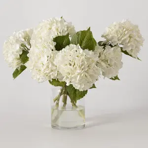6 Pcs White Hydrangea Flowers Bouquets - Silk Hydrangea Stems for Home Wedding Table Core Decoration