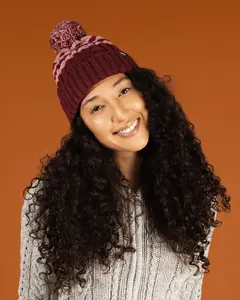 Maroon Pink Satin Lined Pom Pom Beanie