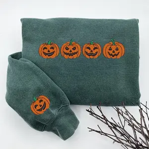 Embroidered Pumpkin Sweatshirt, Jack-o-Lantern Sweatshirt, Halloween Sweatshirt, Spooky Season