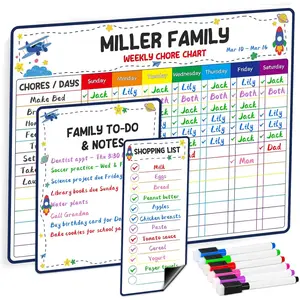 Dry Erase Family Chore Chart for  and Adults, 3-Pack Weekly Planner, to-Do List & Memo Board, Stay Organized with   Chore Board & 6 Fine Tip Markers