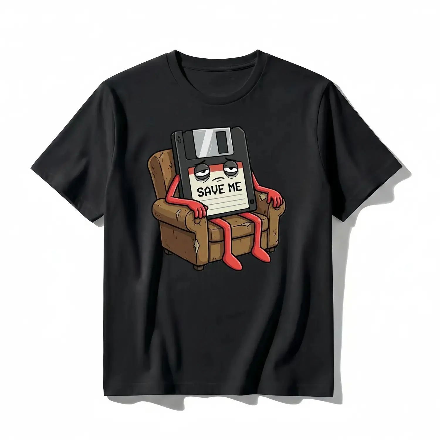 Women's Comfy Soft Crewneck Short-Sleeve Funny Floppy Disk "Save Me" T-Shirt, Retro Tech Meme Graphic Top, Pure Cotton Unisex Loose Fit, 80s-90s Nostalgic IT Culture Casual Streetwear Gift for Programmers