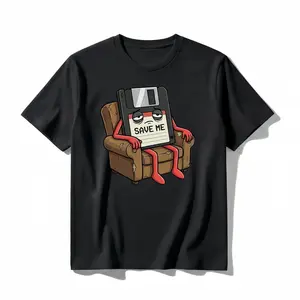 Funny Floppy Disk "Save Me" T-Shirt: Retro Tech Meme Graphic Tee for Programmers & Geeks. Nostalgic 80s 90s Vibe. Pure Cotton, Unisex, Loose Fit. IT Culture Casual Streetwear Gift.
