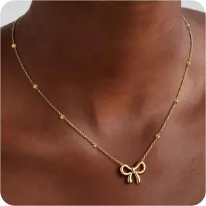 Bow Necklace for Women, Gold Bow Necklace Stuff for Girls as Dainty Bows Jewelry Gifts, Miss to Mrs Jewelry Bridal Shower Accessories on Bachelorette Party