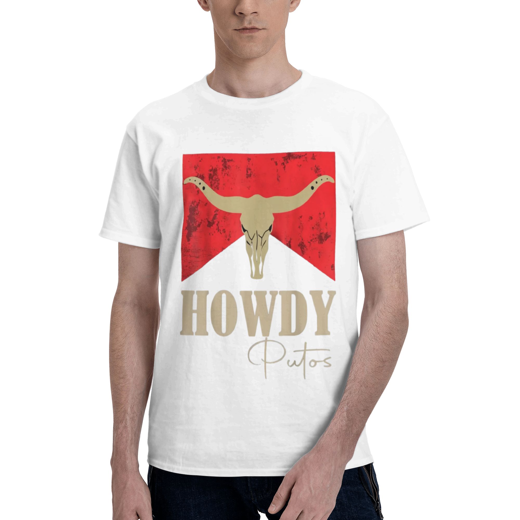 Howdy Putos Longhorn Skull Western Graphic T-Shirt Unisex Cowboy Rodeo Country Tee