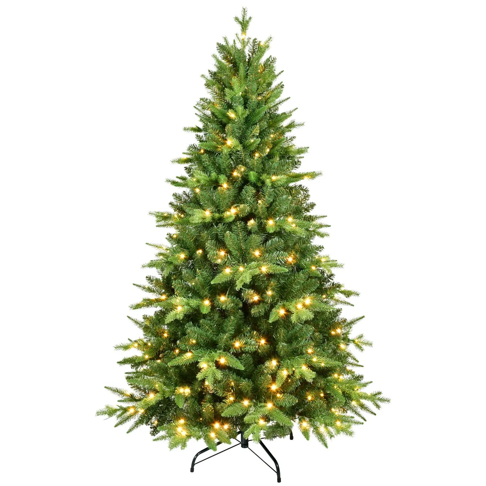 5FT PE/PVC Mixed Automatic Christmas Tree With Lights Xmas Decoration Light Up Holiday Season Fluffy Ornaments