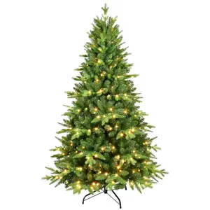 5FT PE/PVC Mixed Automatic Christmas Tree With Lights Xmas Decoration Light Up Holiday Season Fluffy Ornaments