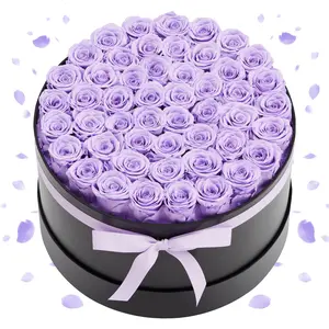 【DealsForYouDays】50-Count Lavender Purple Preserved Rose Bouquet in a Box, Decorative Eternal Flowers Ornaments for Home Decor, Ideal Gift for Women on Valentine’s Day, Christmas