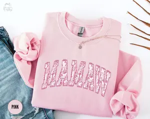 Pink Toile Mamaw Sweatshirt, Grandma Gifts, New Mamaw Crewneck, Coquette Mamaw Shirt Mothers Day Gift Cotton Fit