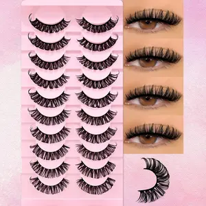 10 Pairs D Curl Cat Eye False Eyelashes, False Eyelash Extensions, Fluffy Volume Eyelashes, Fluffy and Voluminous Design, Crossed and Dense for Comfortable Everyday Use, Cosmetic