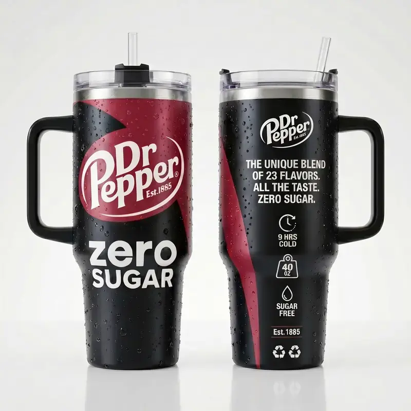 Retro Dr Pepper Zero Sugar 40oz Tumbler, 23 Flavors Matte Black Aesthetic Cup with Handle, Stainless Steel Leakproof Travel Mug, Sugar Free Insulated Sports Bottle, Fits Car Cup Holder, Ultimate Gift for Dr Pepper Soda Lovers
