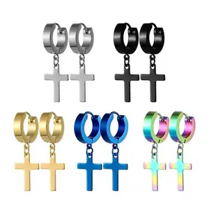 Cross earrings, slings men's stainless steel hooping, suitable for women, style jewelry