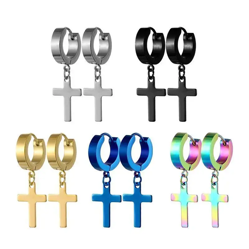 Cross earrings, slings men's stainless steel hooping, suitable for women, style jewelry