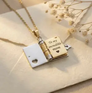 Book Necklace for Mom/Granddaughter/Grandson(English&Spanish),Perfect Gift for Mother's Day/Birthday,Meaningful Jewelry of Love,Book-shaped Pendant with a Flip-page Design,Exquisitely Crafted from Rust-proof 316 Titanium Steel
