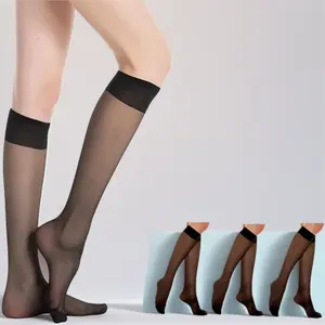 Women Sheer Knee High Stockings – 20 Denier Lightweight Nylon Thigh High Socks, Breathable Thin Hosiery for Daily Wear, 3 Pairs One Size – Nude/Black