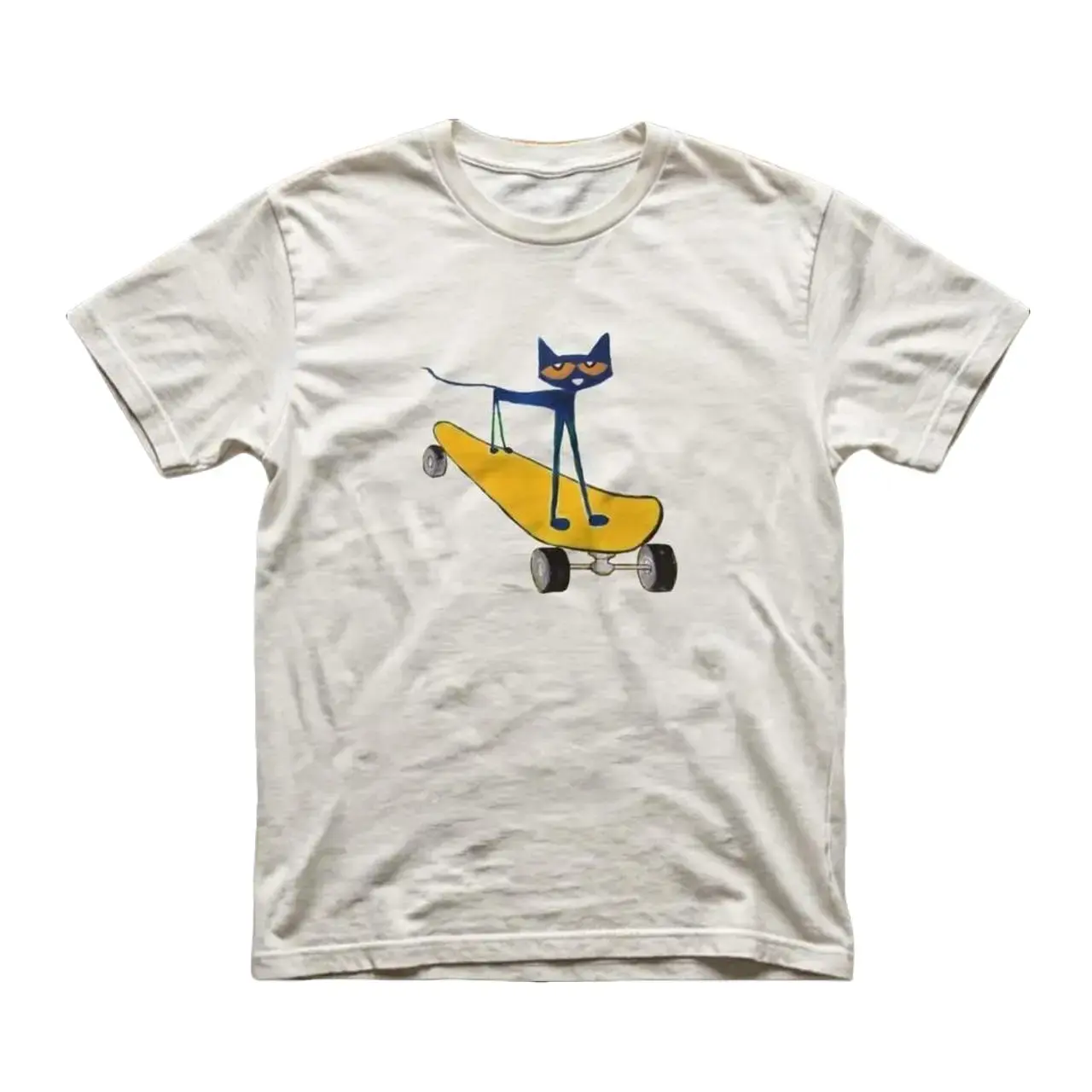 Gildan Men's and Women's T-shirt, Pete the Cat skateboarding graphic art on Gildan white t-shirt, Animal Tee, Unisex T-shirt, Gift T-shirt, Y2k Unisex Graphic Tees Gothic Grunge Emo Scene Amity Affliction Style Clothes Menswear Womenswear Streetwear