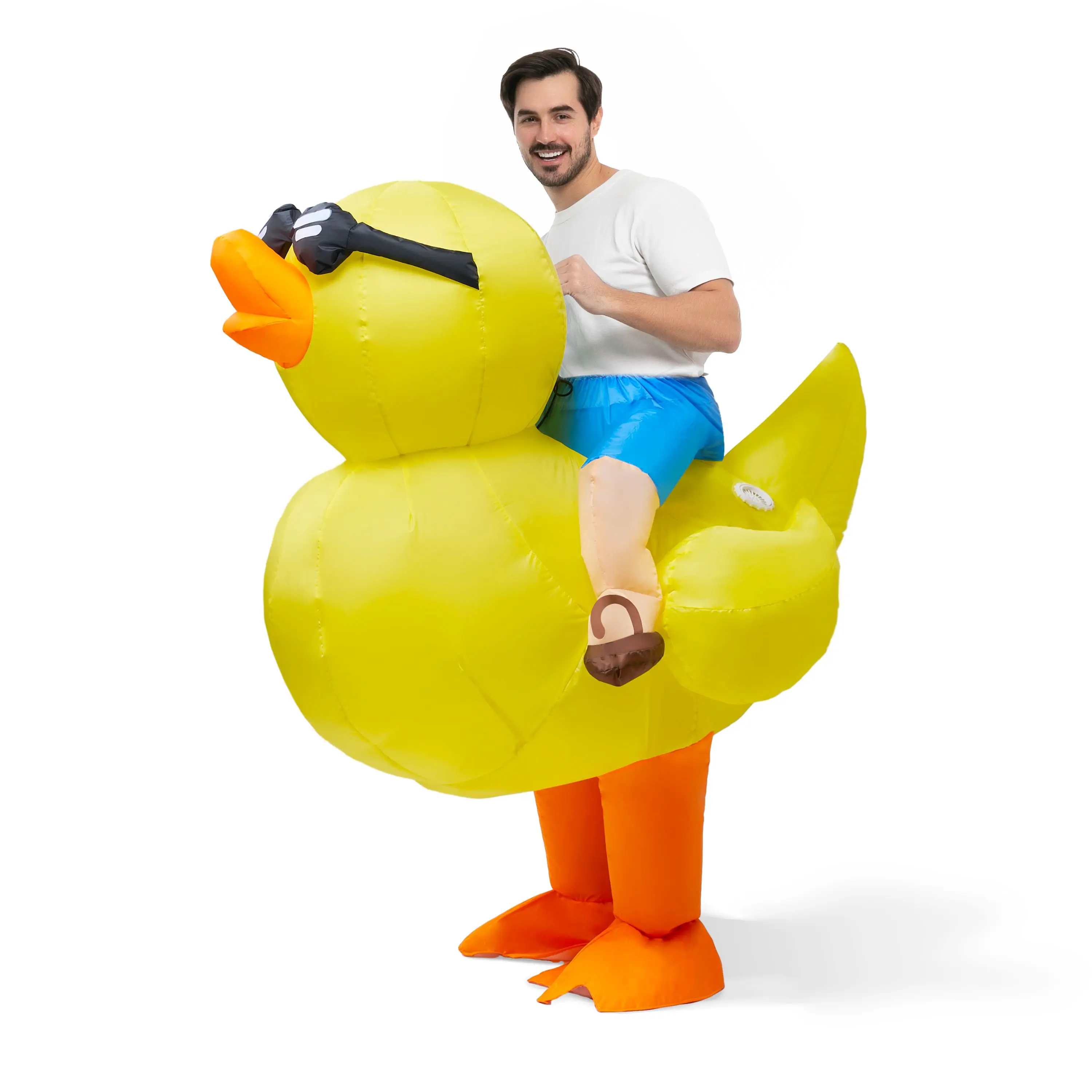 Inflatable Duck Rides Spooktacular Creations Inflatable Costume, Riding a Yellow Duck&Rooster ...