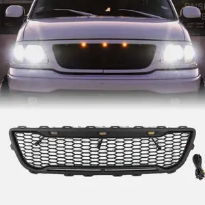 1999-2003 Ford F 1-50 Raptor Style Front Honeycomb Bumper Grille Matte Black Grill W/ LED & Letter