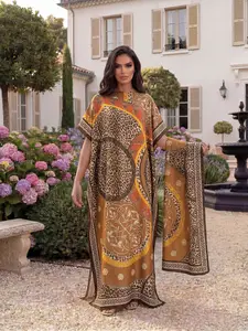 Fashion Leopard Print Shawl Set, Sexy Fitted Long Robe with Headscarf, Sun Protection Silk Scarf for Beach, All Seasons Wear, Beach Cover Ups