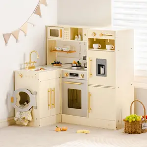 ROBUD Pretend Corner Kitchen with All-in-One & Combination-Style, for Toddler Aged 3+, Wooden Kids Kitchen of Birthday Gift to Kids, Kids Kitchen Playset, Ideal Gift for Kids & Toddlers