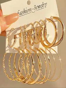 Elegant Geometric Hoop Earrings Set for Women, 16 Pcs Irregular Design, Creative Personalized Fashion Jewelry, Hollywood Style, Elegant Minimalist Earrings