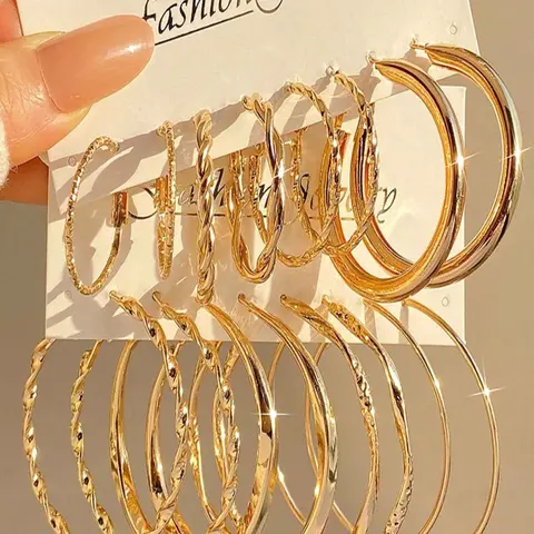 16/12 Pcs Irregular Geometric Elegant Earring Stacking Set, Creative Personality Jewelry for Women, Fashionable Hepburn Style Ear Rings