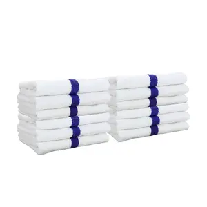 Power Gym Hand Towels White, Color Stripe, Cotton,16x27 in., Buy a Set of 12 or Case of 120