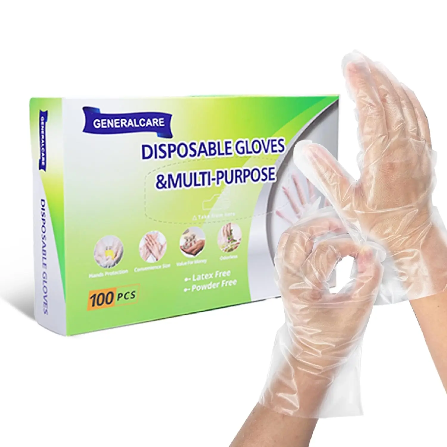 100 Pcs Disposable Plastic Food Handling Gloves - Universal Size for Cooking, Kitchen Cleaning, Food Prep, Restaurant Use - Safe, Plus Biodegradable Sugarcane Compostable Plates, Biodegradable Sugarcane Plates