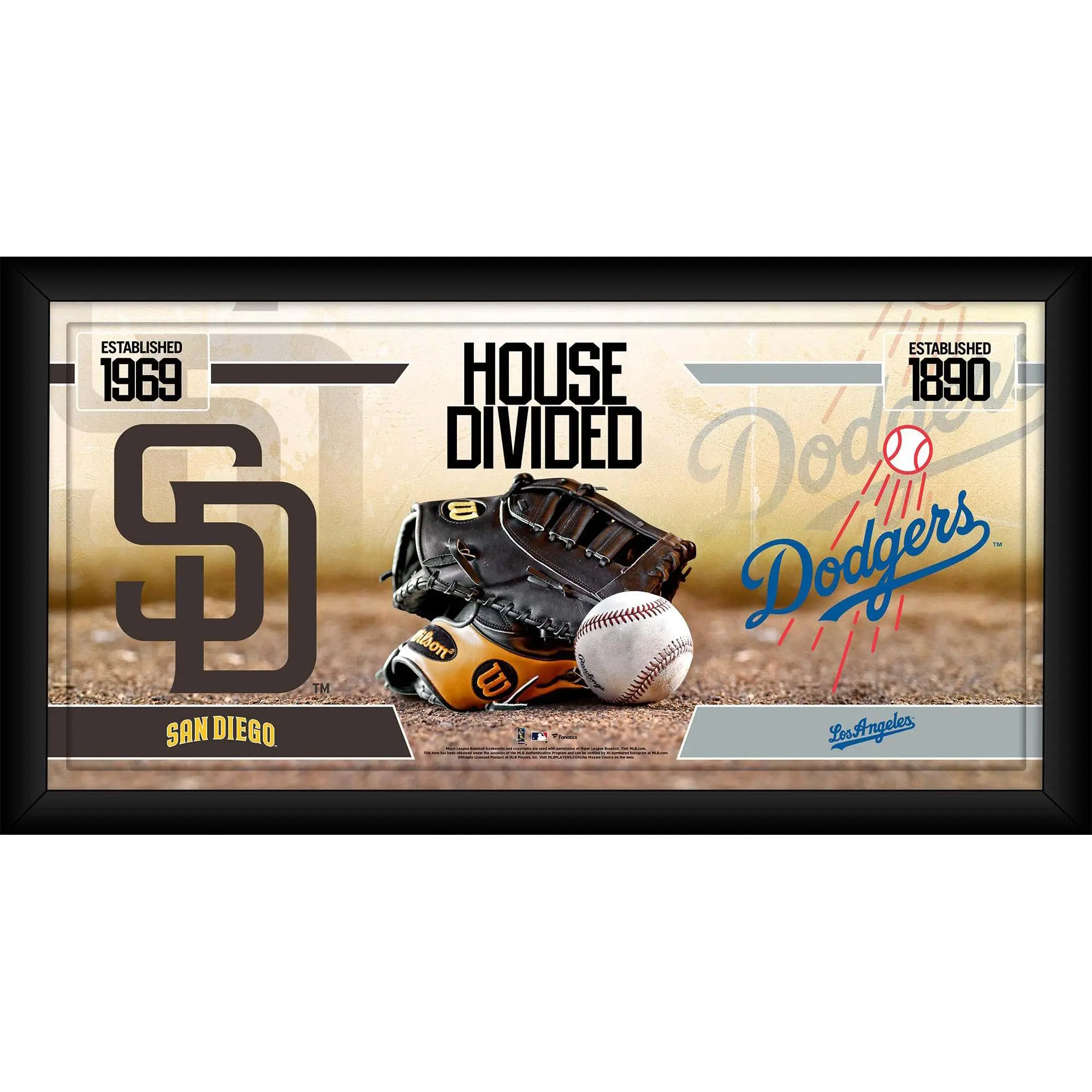 San Diego Padres vs. Los Angeles Dodgers Framed 10" x 20" House Divided Baseball Collage - MLB Memorabilia