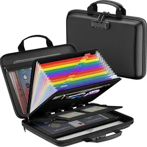 Fireproof File Organizer with Lock, Hard-Shell Case Document Box, 13 Pocket Accordion File Folder, Safe Storage for Important Documents
