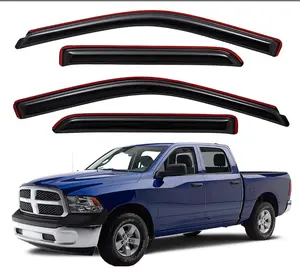 WV194109 In-Channel Window Deflector & Visor Rain Guard, Dark Smoke, 4-Pieces Set, Fit 2009-2018 Dodge Ram 1500 Crew Cab, 2010-2024 Ram 2500 & 3500 Crew & Mega Cab, 2019-2023 Ram 1500 Classic Crew Cab