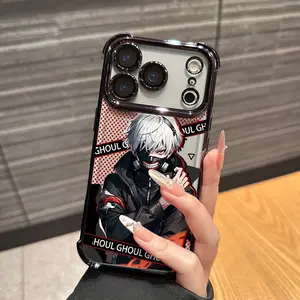 Luxury Creative Dark Style Anime Tokyo Ghoul Ken Kaneki Phone Case • Suitable for Apple iPhone 17 Air 16 15 14 13 12 11 Pro Max Plus  • Electroplated Frame Corner Drop-Proof • Soft Back Cover Personality