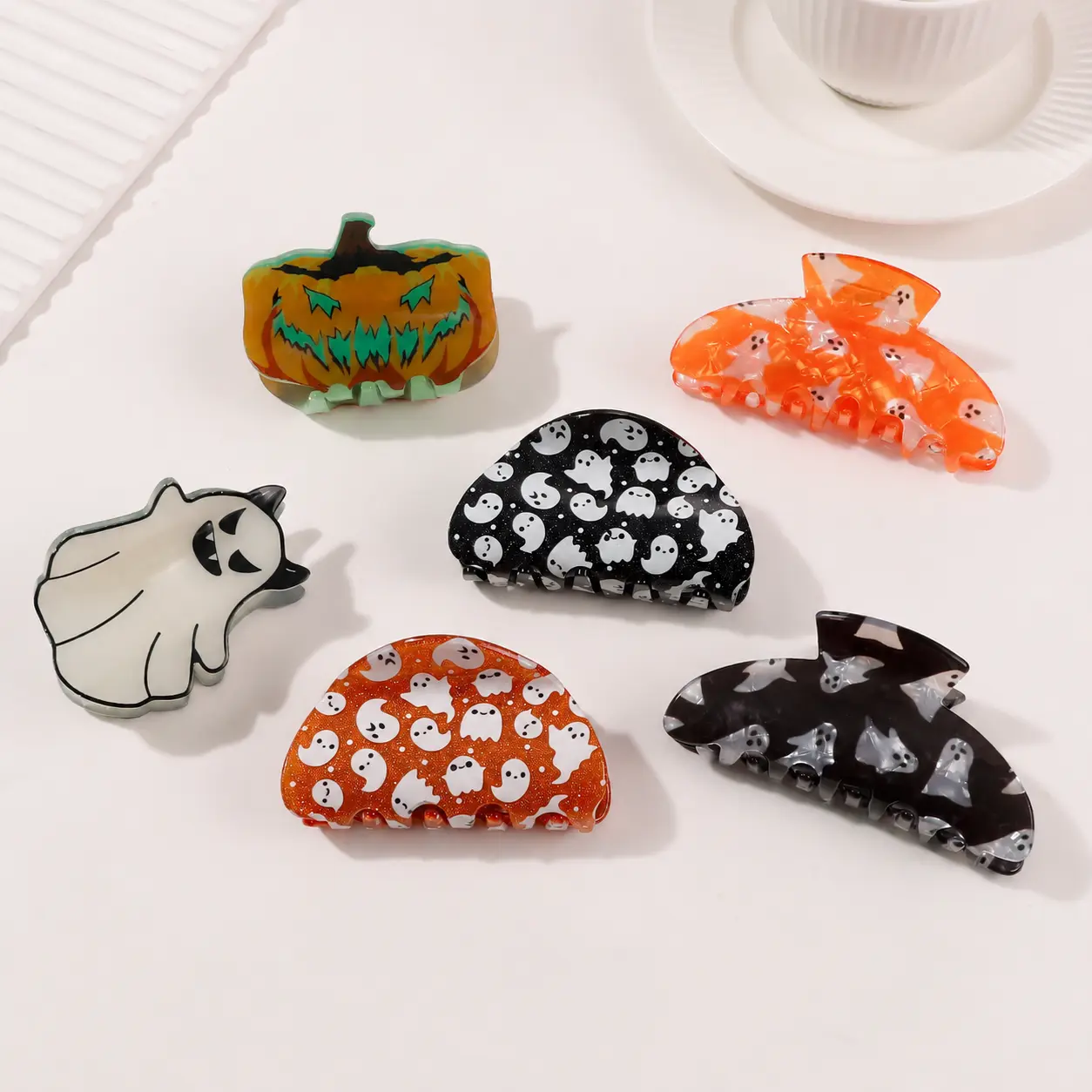 Halloween Ghost Hair Clips, Cute Festive Y2K Cartoon Print Large Hair Claw Set, Perfect Festival Accessories for Teens & Women