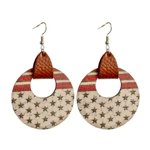 American rustic wooden circle earrings