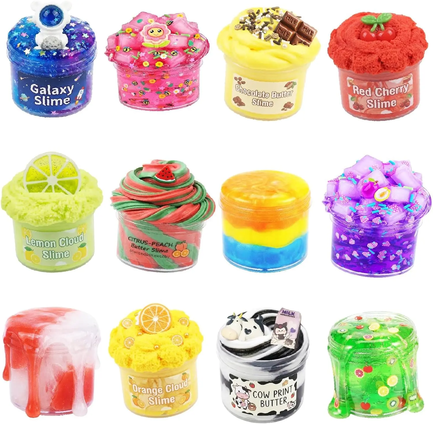 12 Pack Galaxy Slime Kit for Kids, Cloud, Butter, Crunchy & Clear Slime, Super Soft Non-Sticky Sensory Stress Relief Toy, Party Favor Gifts