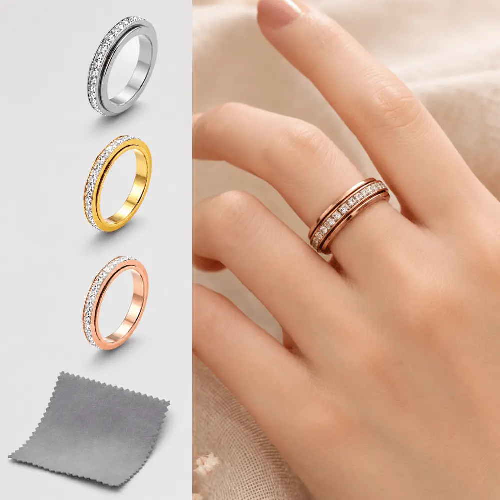 3 Packs Rings for Women Titanium Steel Spinner Fidget Band Rings Cubic Zirconia Wedding Promise Lucky Rings Jewlery