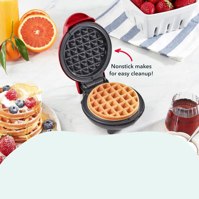 DASH Mini Waffle Maker, Nonstick Waffle Iron with Quick Heat-Up, Nonstick Surface - Red