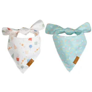 Remy+Roo Dog Bandanas - 2 Pack | Birthday Set | Premium Durable Fabric | Unique Shape | Adjustable Fit | Multiple Sizes Offered