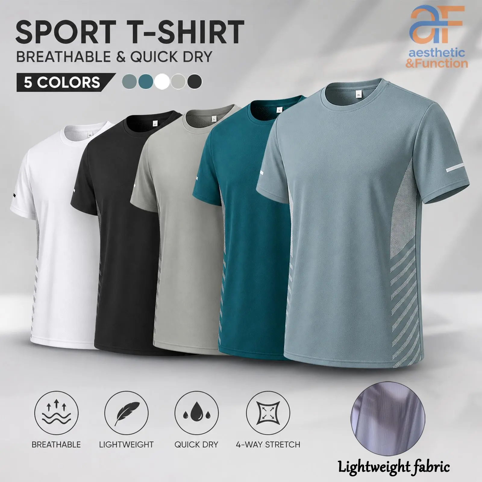Men's 5-Pack Activewear T-Shirts, Solid Short-Sleeve Quick-Drying & High-Elasticity Tops for Gym Workouts & Athleisure Wear, Athletic Outfits, Activewear Tees, Gym Performance Top, Fitness Clothes Tops