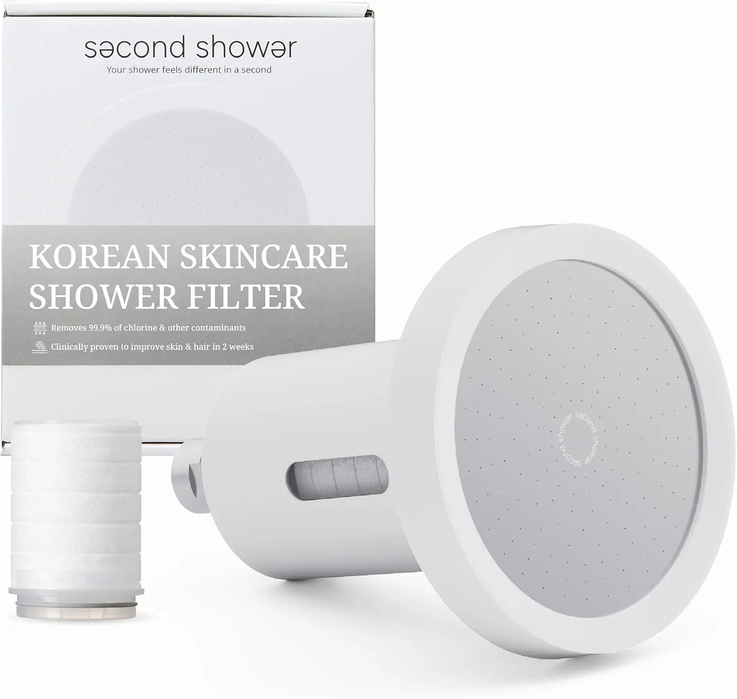 SecondShower Filtered Shower Head for Hard Water, Clinically Proven for Skin Health, NSF Certified 99.9% Chlorine Removal, High Pressure, Korean Beauty