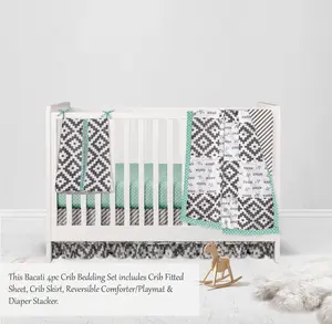 Bacati Love 4-Piece Crib Bedding Set - Gray/Mint
